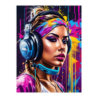 Girl In Headphones, Graffiti (Print Only)