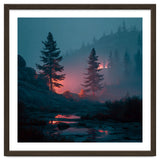 Atmospheric Twilight Pine Forest with Glowing Crimson Light thumbnail