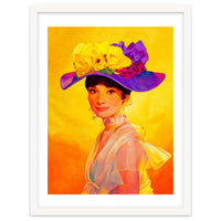 Audrey Hepburn Pop Art, Vibrant Floral Hat Portrait, Iconic Movie Star Illustration