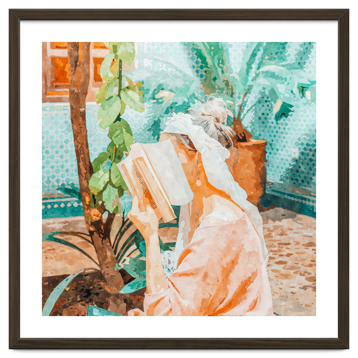 Turkish Reader | Morocco Travel Book Club | Modern Bohemian Woman Architecture | Watercolor Painting