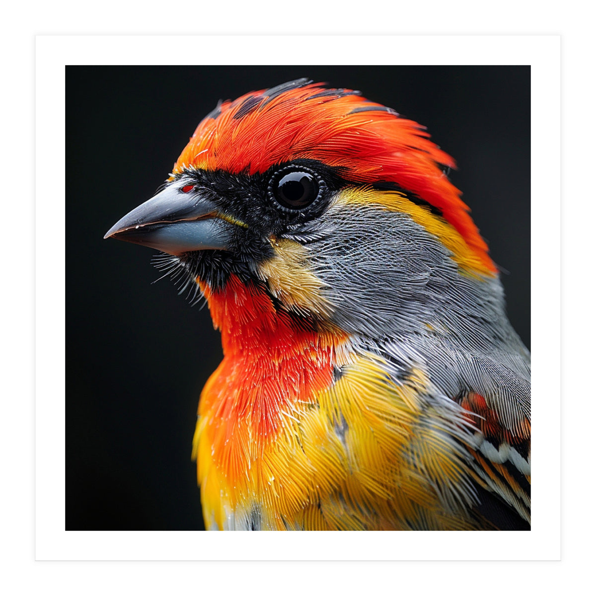 Close Up Of Colorful Bird With Red Orange Yellow Feathers (Print Only)