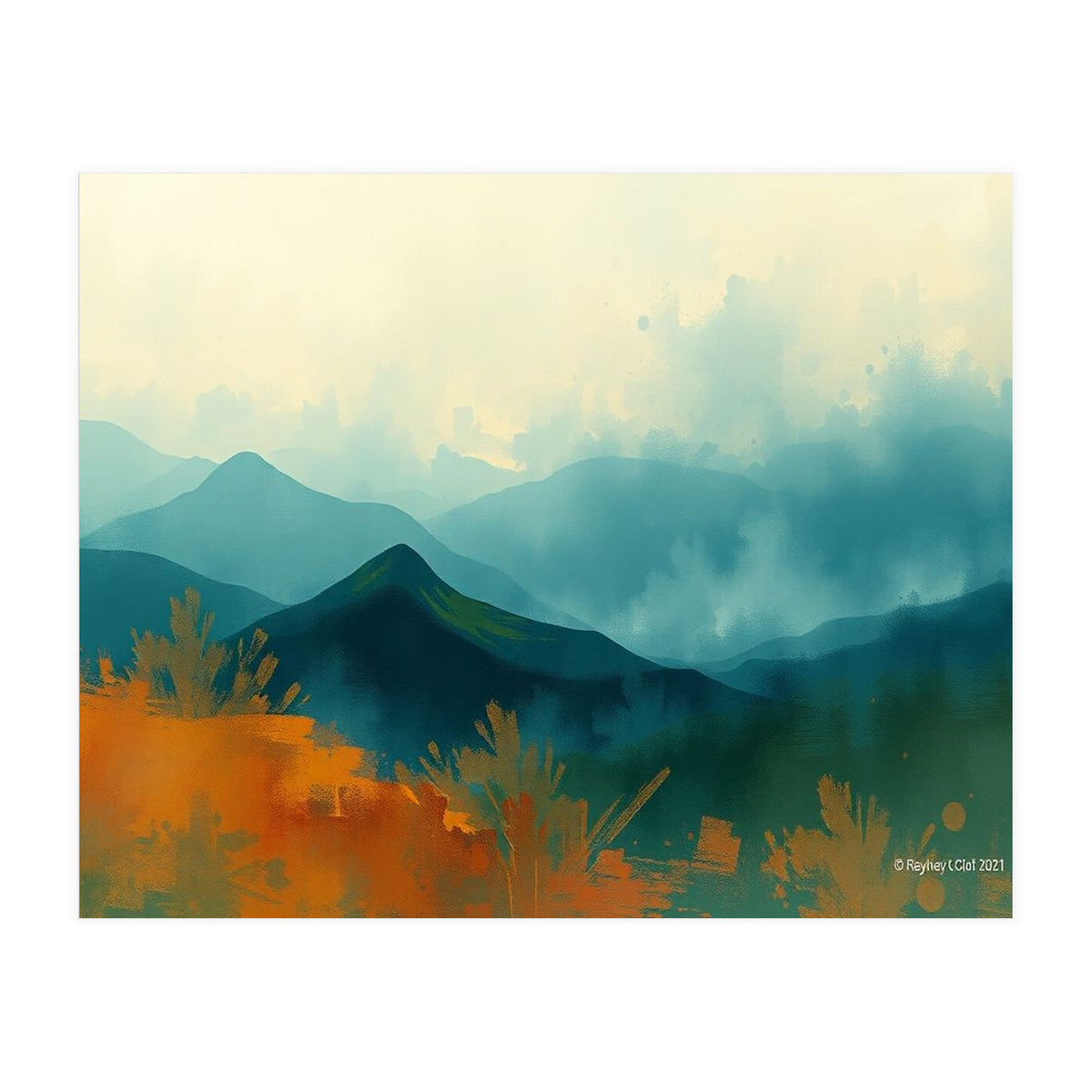 Long Title Misty Blue Mountain Range Landscape (Print Only)