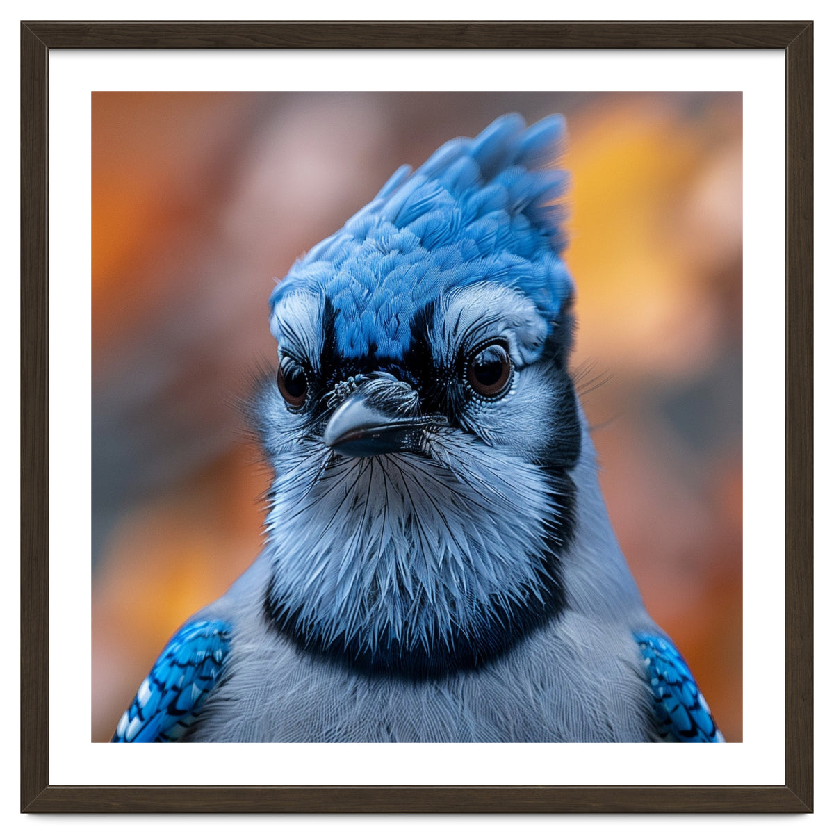 Close Up Blue Jay Bird With Detailed Feathers