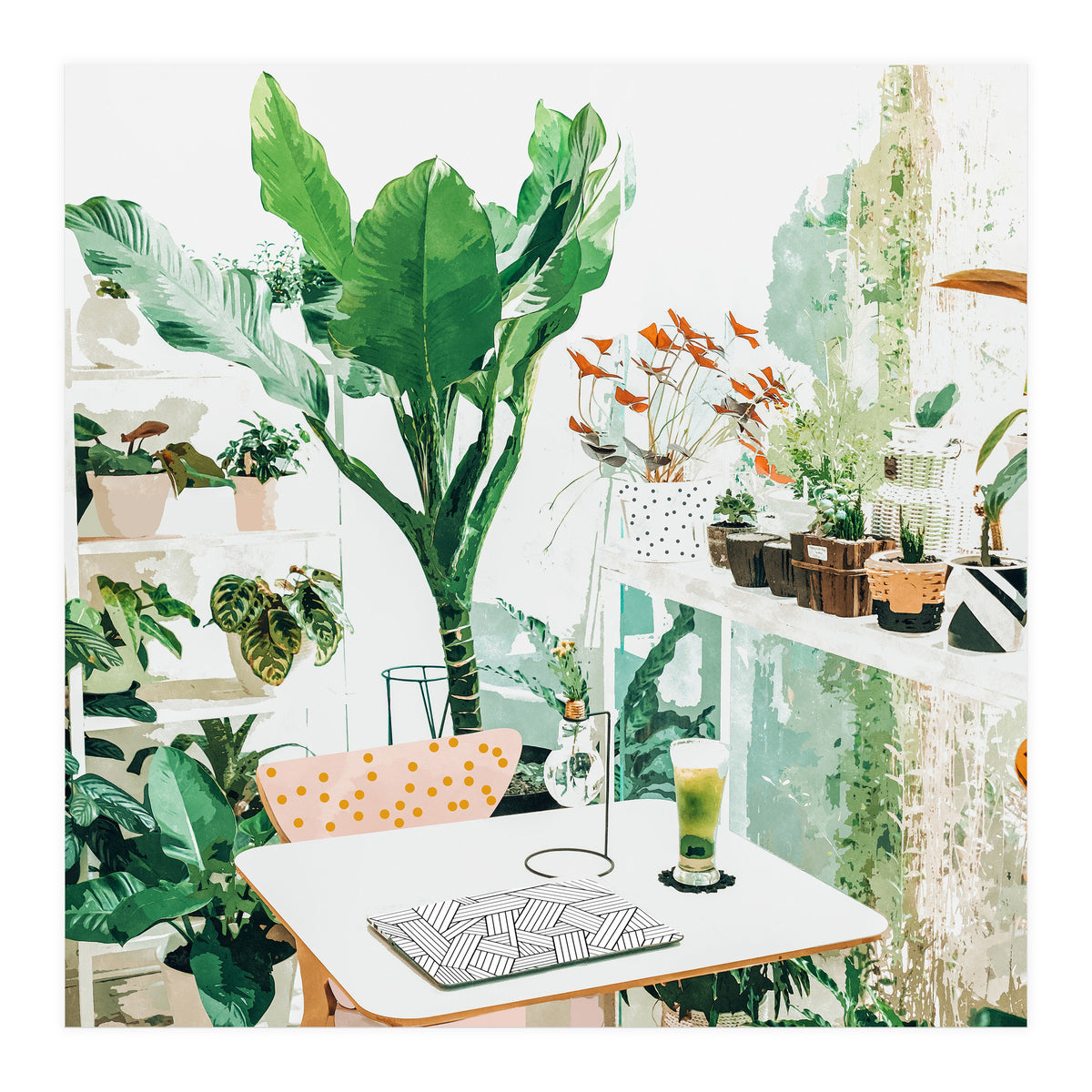 Junglow, Urban Jungle Botanical Home decor, Tropical Plants Interior Design Plant Lady Painting (Print Only)