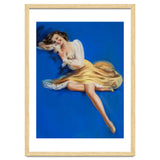 Pinup Girl Posing In Studio Over The Blue Background thumbnail