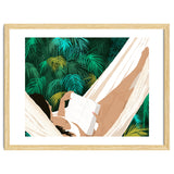 Summer Hammock Reading, Tropical Jungle Travel, Watercolor Nature Bohemian Forest Plants, Palm Beach thumbnail