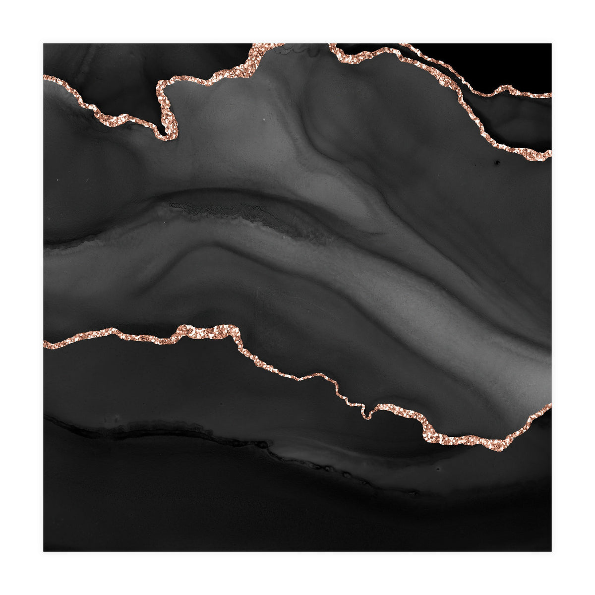 Black & Rose Gold Agate Texture 01  (Print Only)