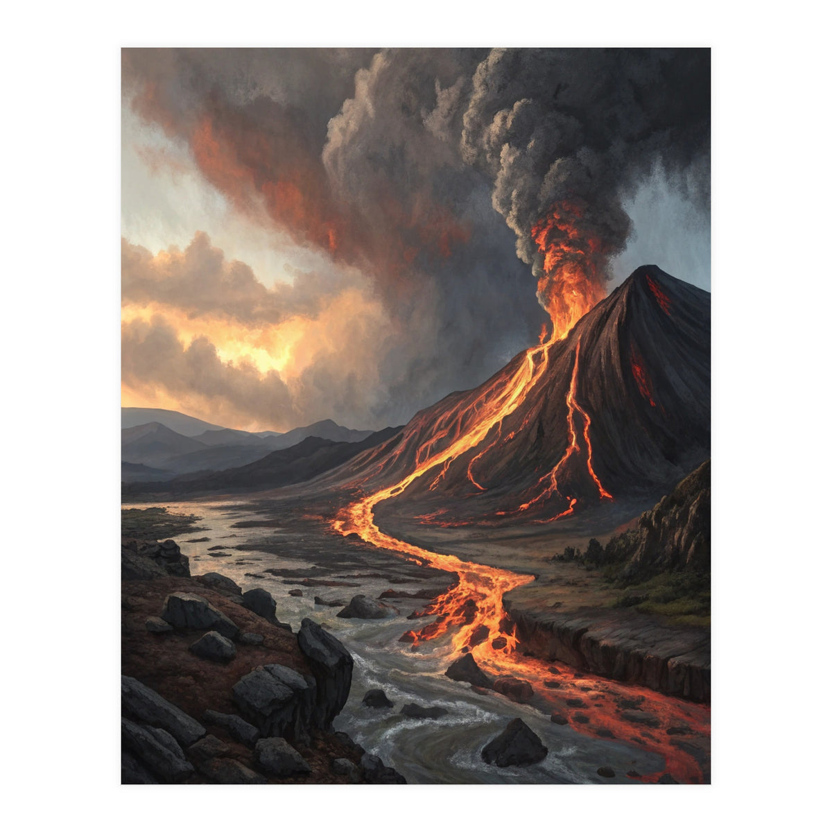 Dramatic Volcanic Eruption Landscape Art (Print Only)