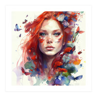 Watercolor Floral Red Hair Woman #9 (Print Only)