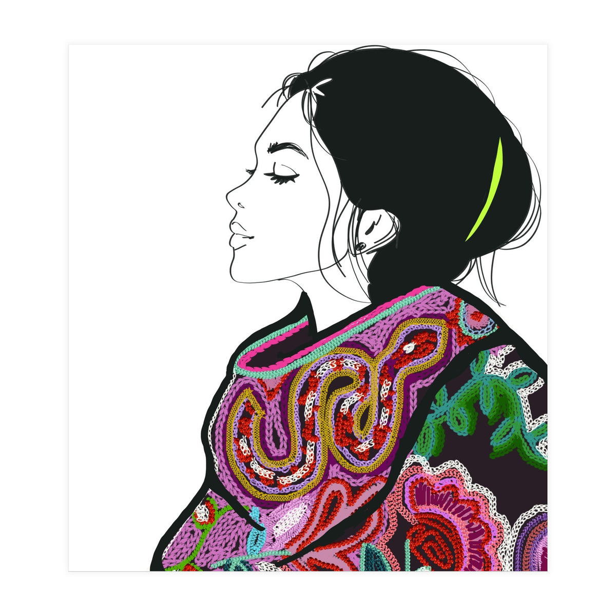 Embroidery Realistic Digital Embroidery Fashion Illustration Art Print Viddy Pop Studio Mood Room (Print Only)