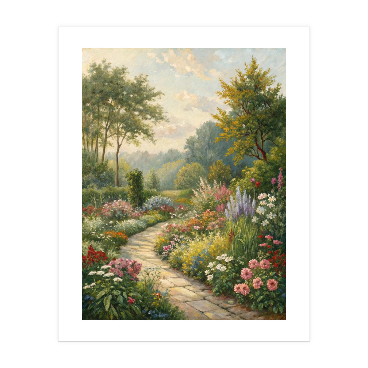 Enchanted English Cottage Garden Oil Painting (Print Only)