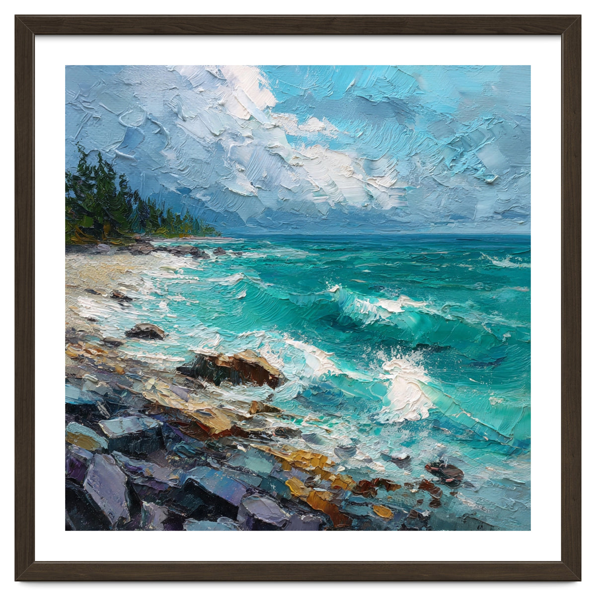 Coastal Turquoise Shoreline with Crashing Ocean Waves