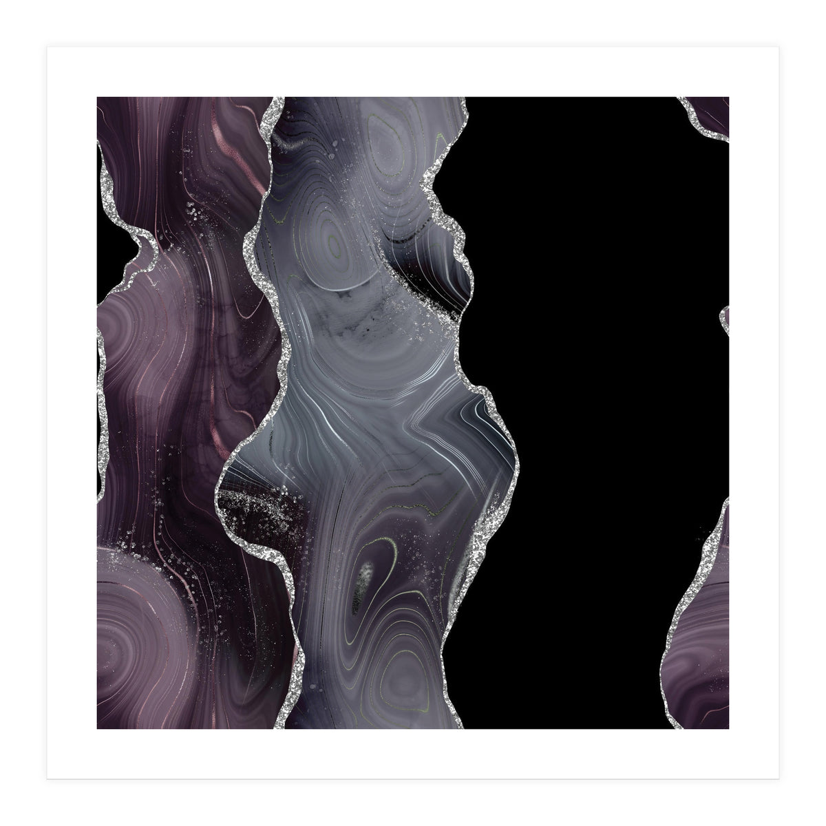 Black & Silver Glitter Agate Texture 02  (Print Only)