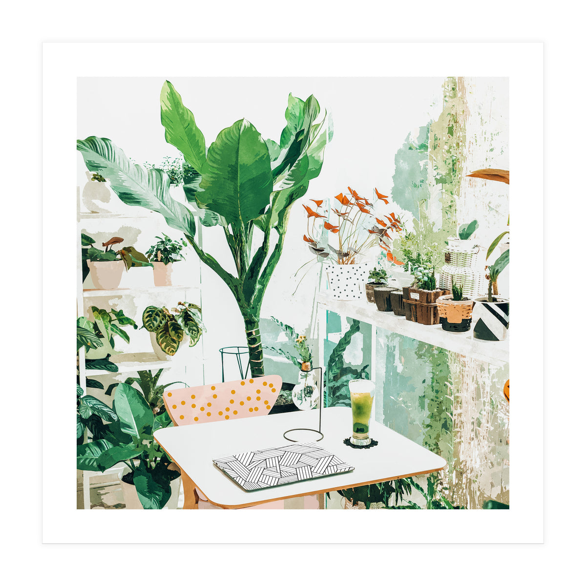 Junglow, Urban Jungle Botanical Home decor, Tropical Plants Interior Design Plant Lady Painting (Print Only)