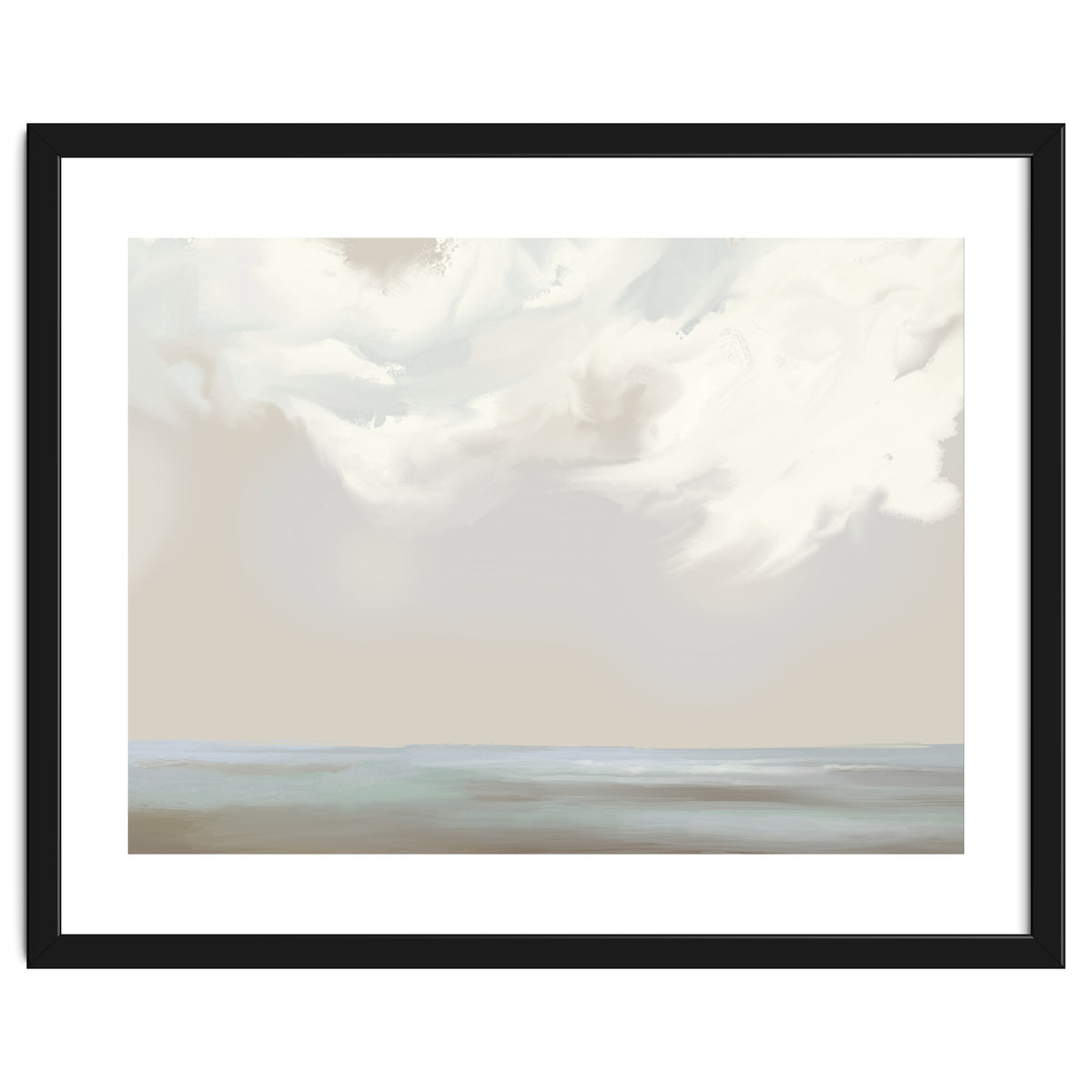 Abstract muted sea and clouds oil painting