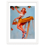 Pinup Sexy Woman Picking Oranges On A Tree Branch thumbnail