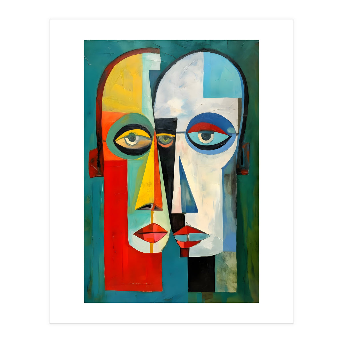 INSEPERABLE #02, Abstract robotic looking heads merged in bright vivid hues with emphasis on the eyes. (Print Only)