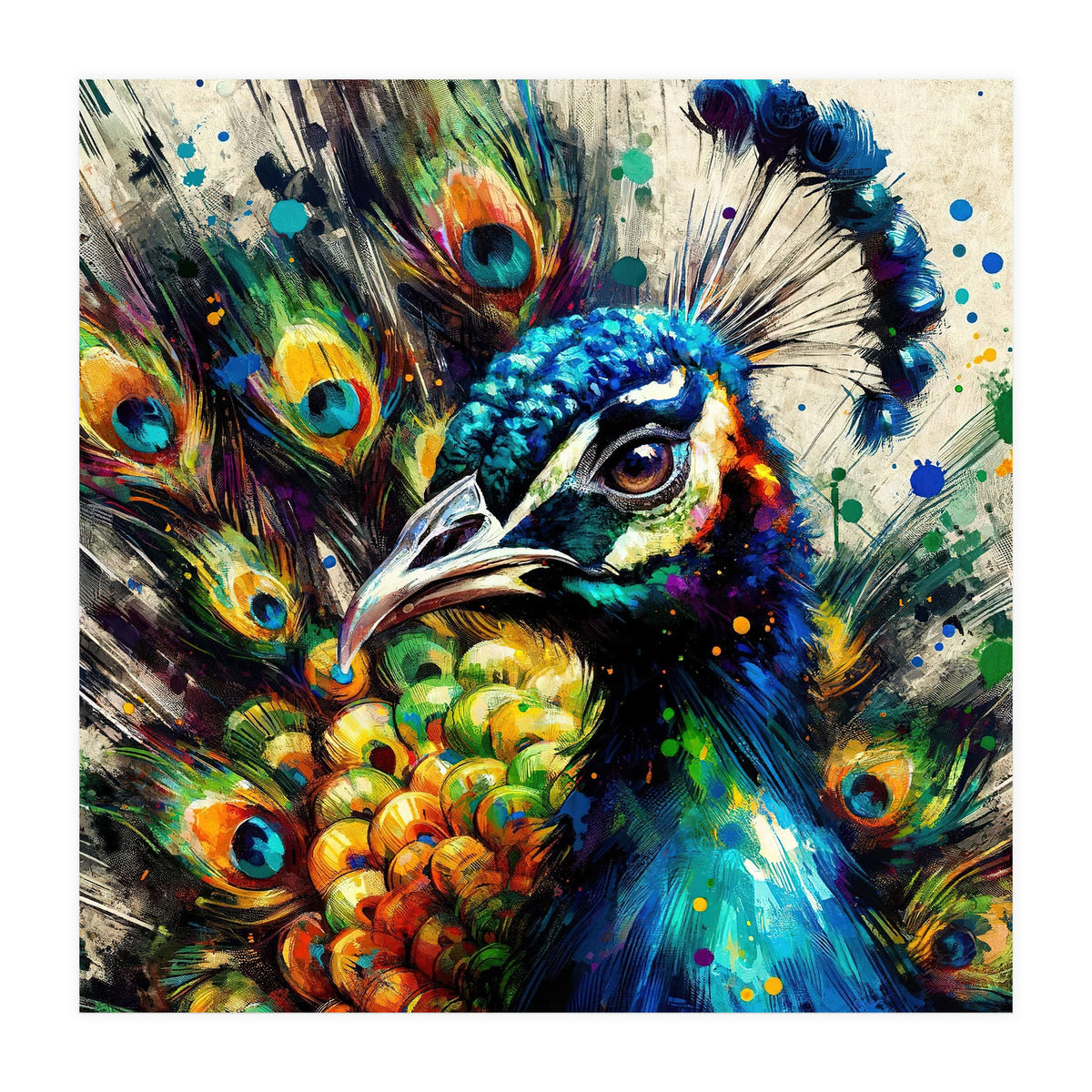 Vibrant Peacock Portrait (Print Only)