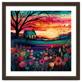 Watercolor Folk Art Sunset Landscape thumbnail