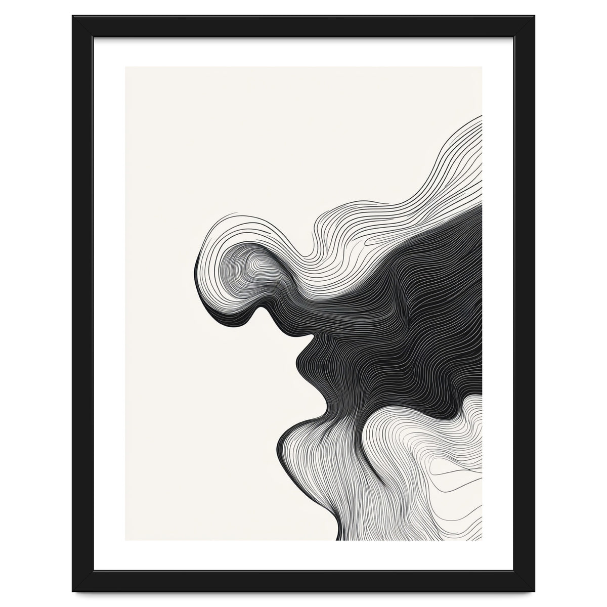 Abstract Black And White Wavy Lines Flowing Organic Shape