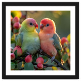 Lovebirds Couple Sitting On A Branch With Berries thumbnail