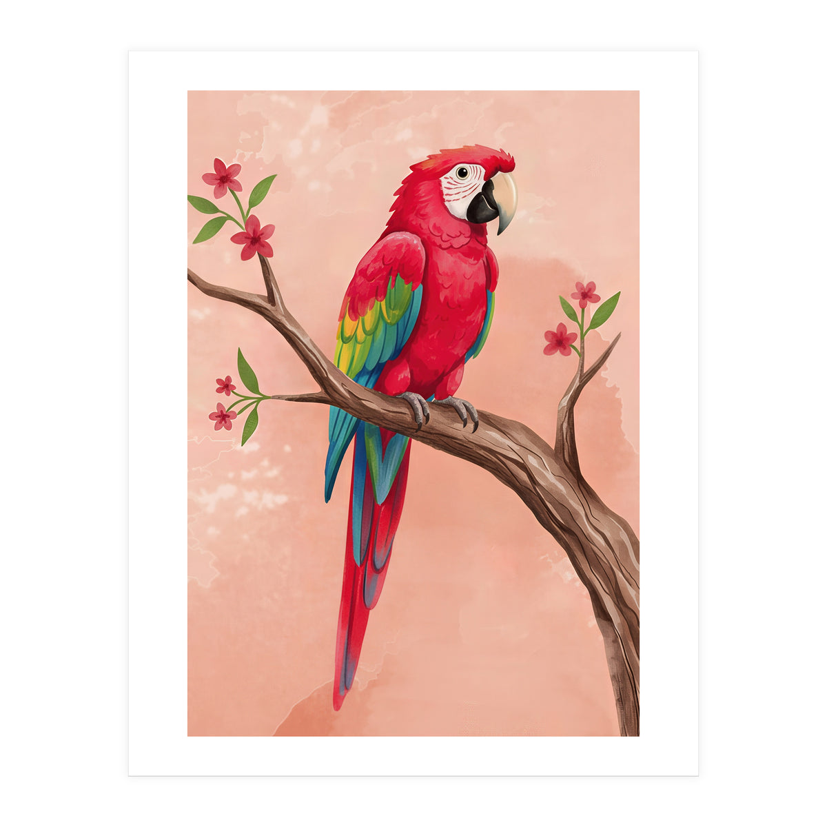 Red Macaw Parrot Bird Forest (Print Only)