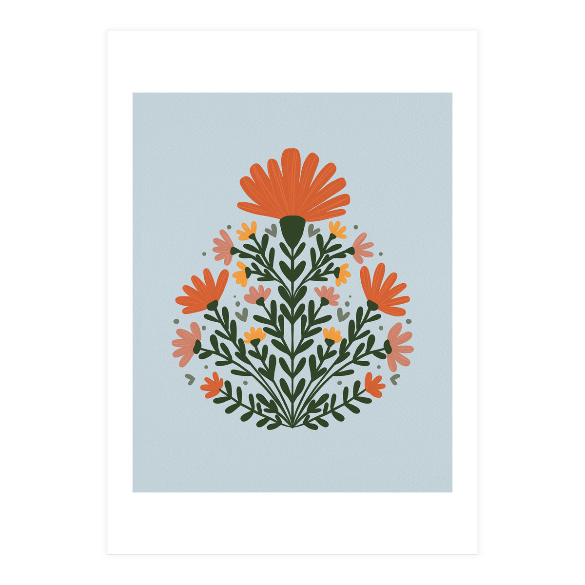 Symmetrical floral bouquet - orange and green (Print Only)