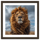 Majestic Lion Portrait Windblown Mane Outdoors thumbnail