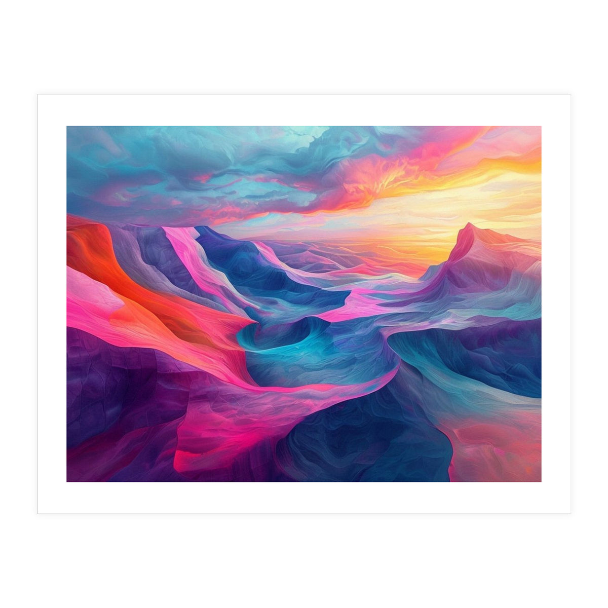 Vibrant Abstract Mountain Landscape at Sunset (Print Only)