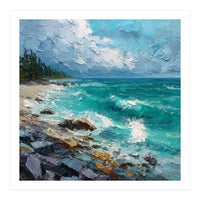 Coastal Turquoise Shoreline with Crashing Ocean Waves (Print Only)