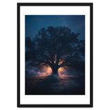 Ancient Mystical Oak Silhouette at Twilight with Ethereal Wisps thumbnail