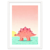 Stegosaurus Watercolor Art, Cute Dinosaur Nursery Print, Coral Dino Illustration thumbnail