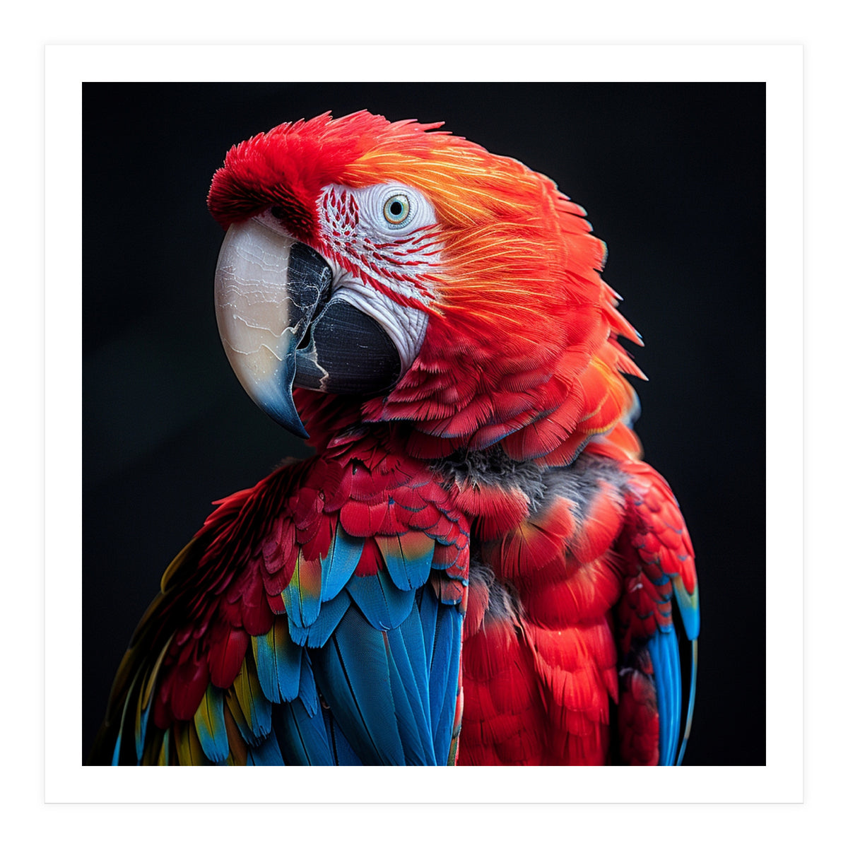 Scarlet Macaw Parrot Detailed Feather Close Up Portrait (Print Only)