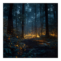 Enchanted Midnight Forest with Glowing Fireflies (Print Only)