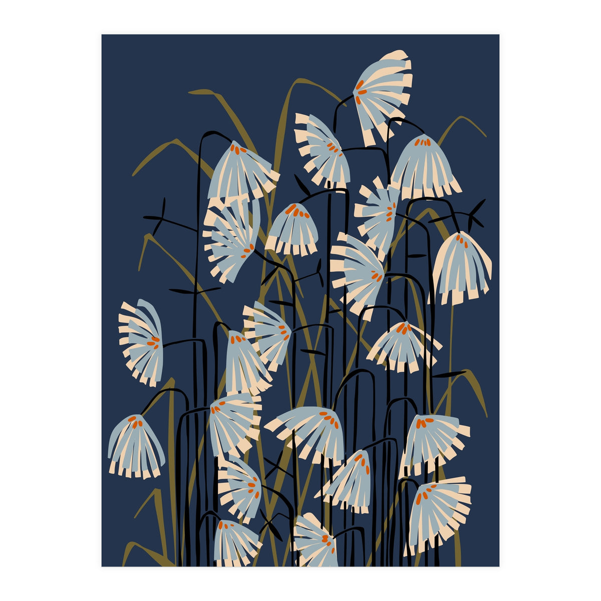 Linocut flower meadow blue (Print Only)