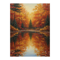 Golden Autumn Reflection: Impasto Forest Landscape (Print Only)