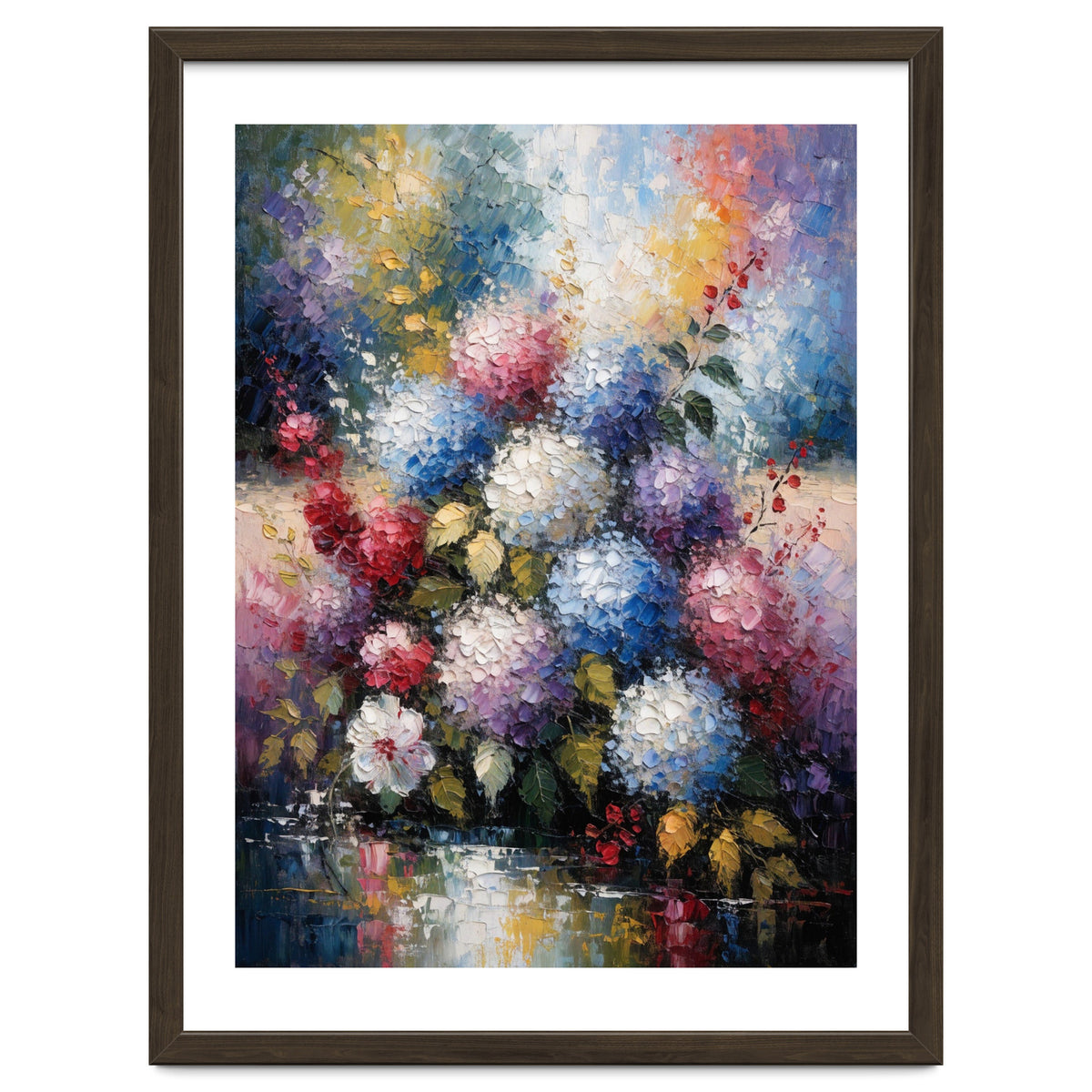 Vibrant Summer Hydrangea Bouquet Heavy Impasto Oil Painting