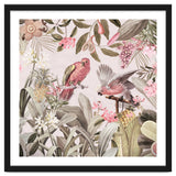 Colorful Parrots In Flower And Fruit Tropical Jungle thumbnail
