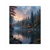 Serene Lakeside Retreat in Autumn Forest (Print Only) thumbnail