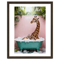 Giraffe in Bathtub, Whimsical Bathroom Art