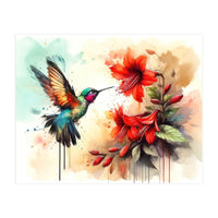 Dance Of Hummingbird And Crimson Flowers (Print Only)