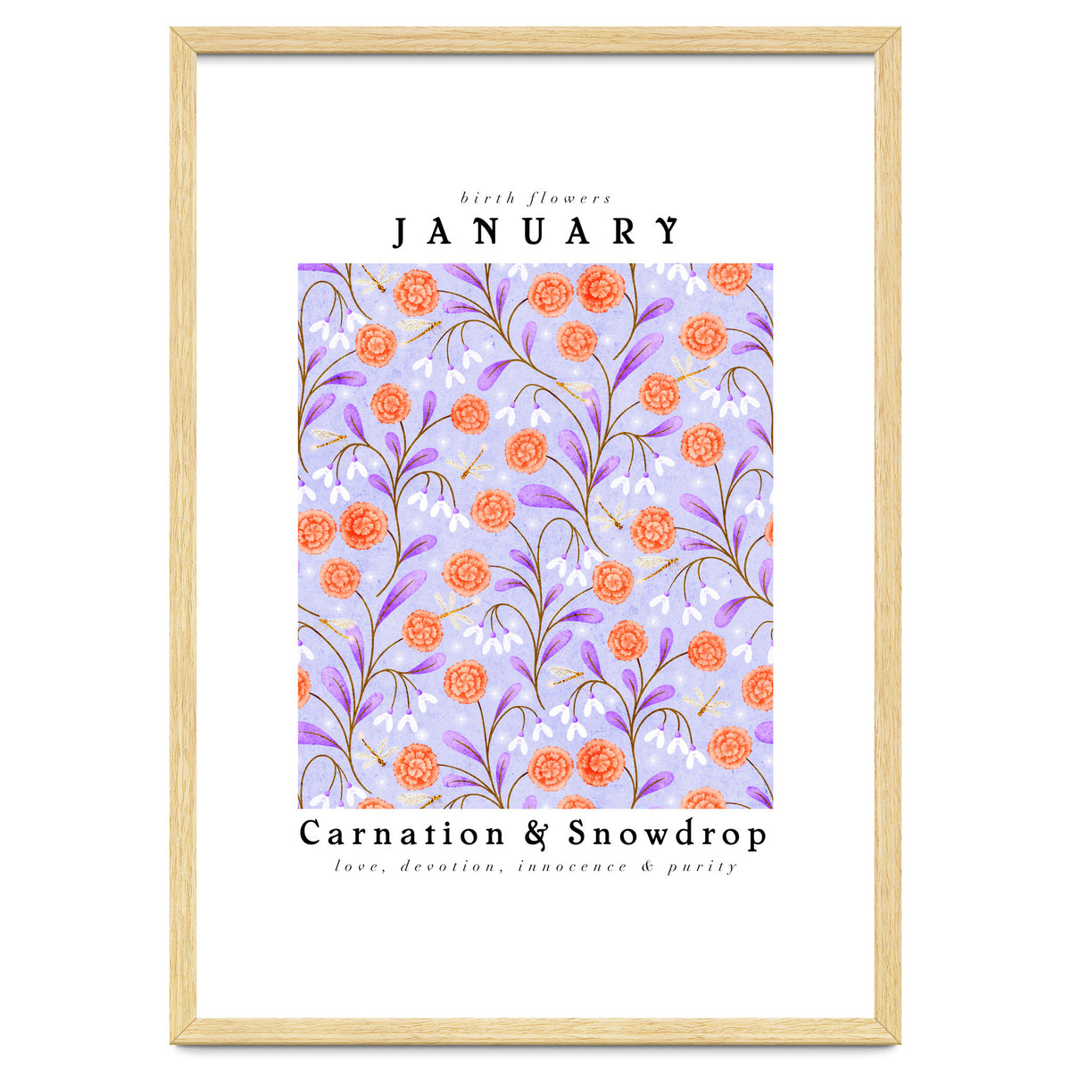 Carnations And Snowdrop January Birth Flower Floral Print