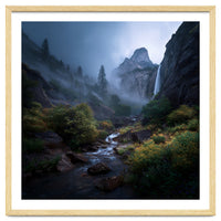 Majestic Misty Mountain Valley with Cascading Waterfall