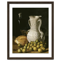 Luis Egidio Meléndez: 'Still Life with Small Pears, Bread, White Pitcher, Glass Bottle, and.., 1760.
