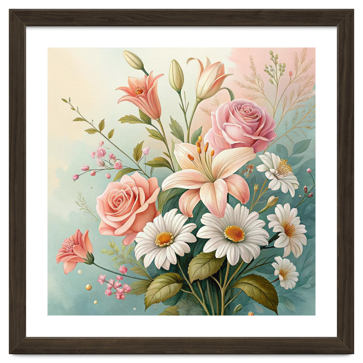 Elegant Pastel Floral Bouquet Illustration