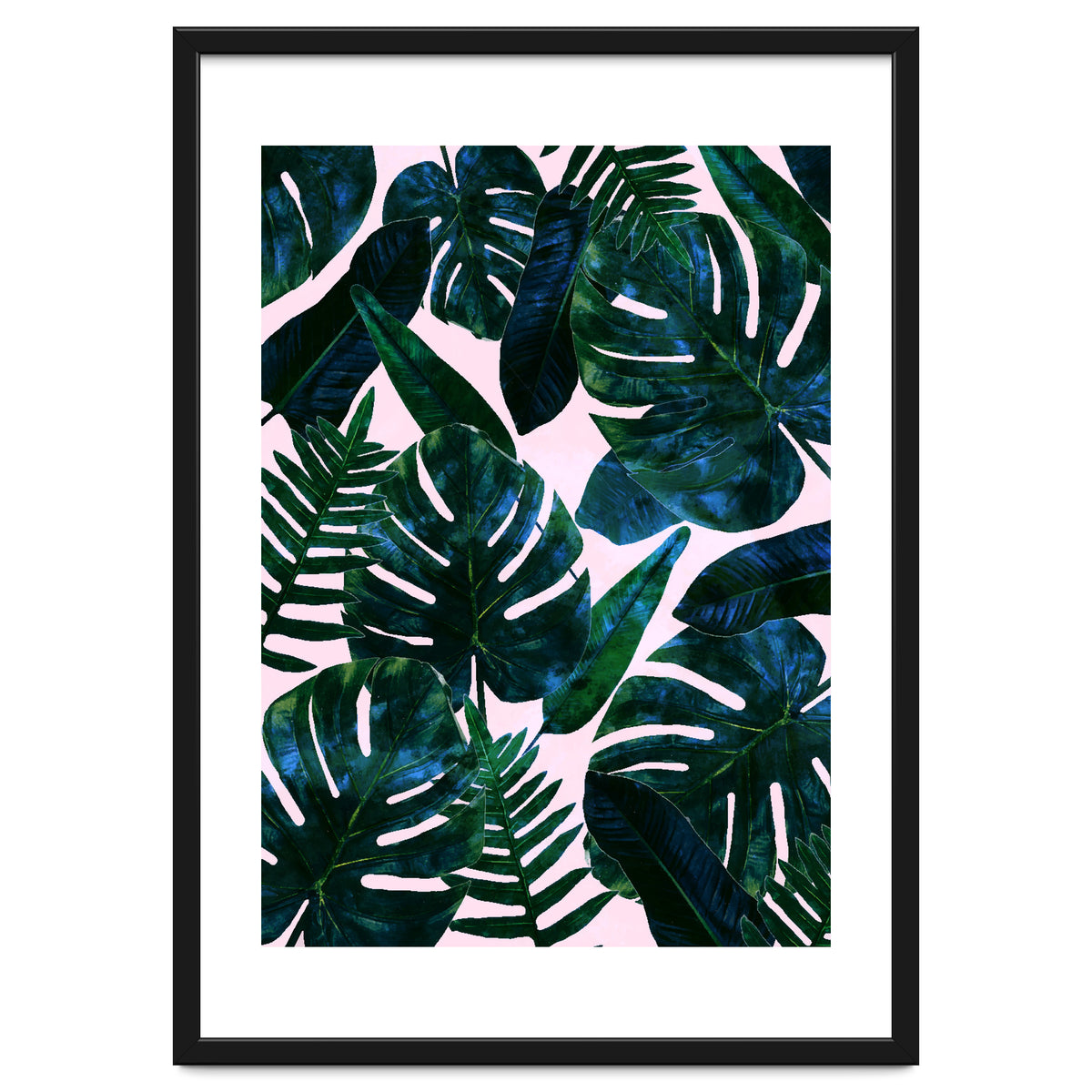 Tropical Nature Monstera Watercolor Painting, Botanical Jungle Dark Palm Illustration