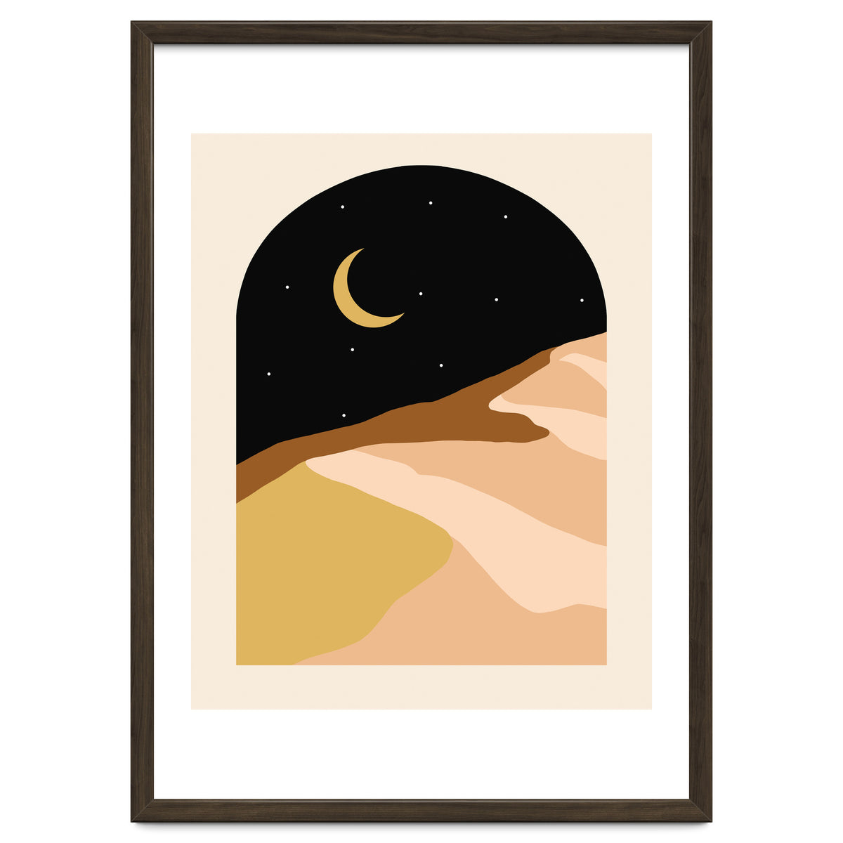 Desert Nights, Modern Bohemian Travel Sand Dunes, Eclectic Moon Stars Vintage Arc, Pastel Building Nature Landscape