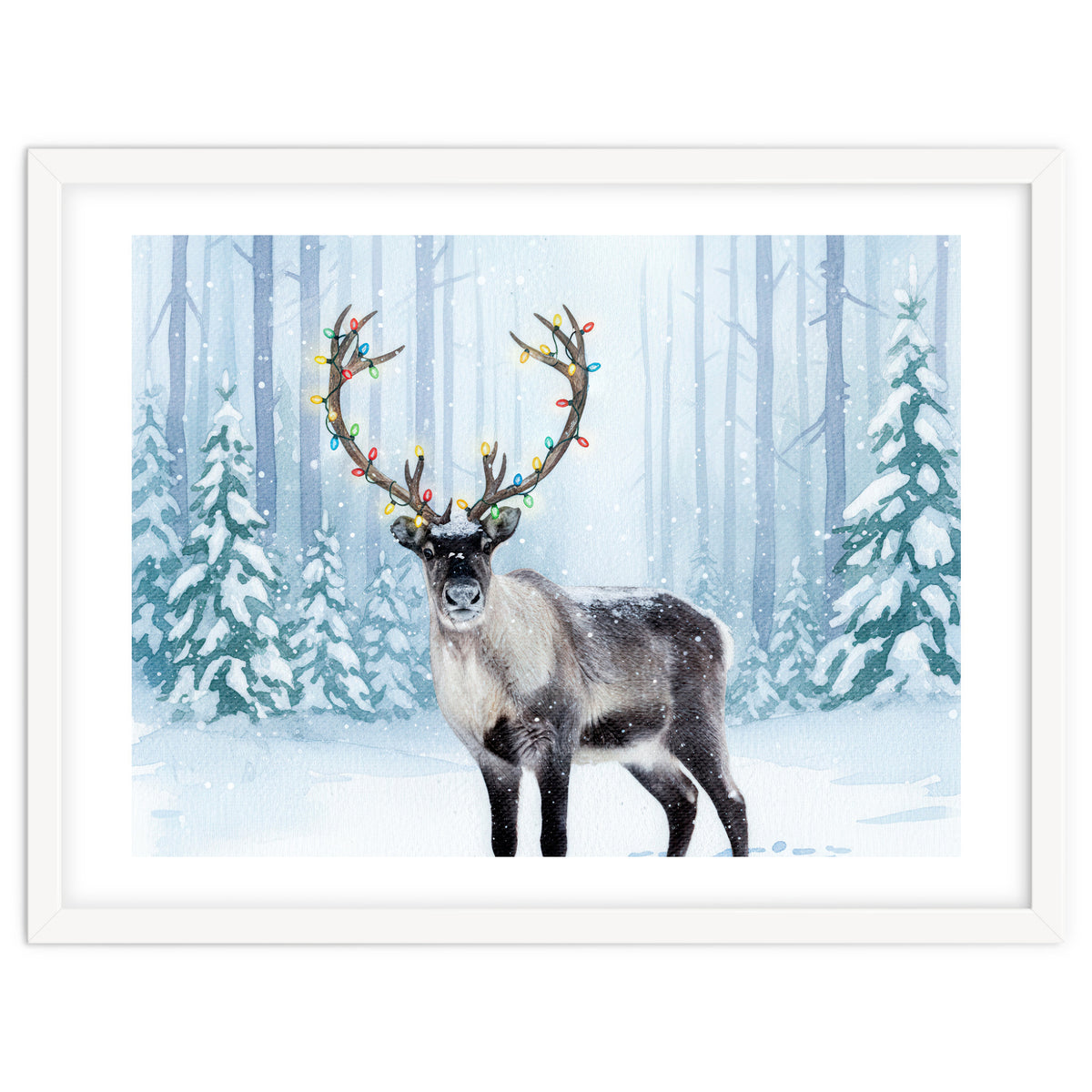 Reindeer with Christmas Lights, Deer Magical Winter Art