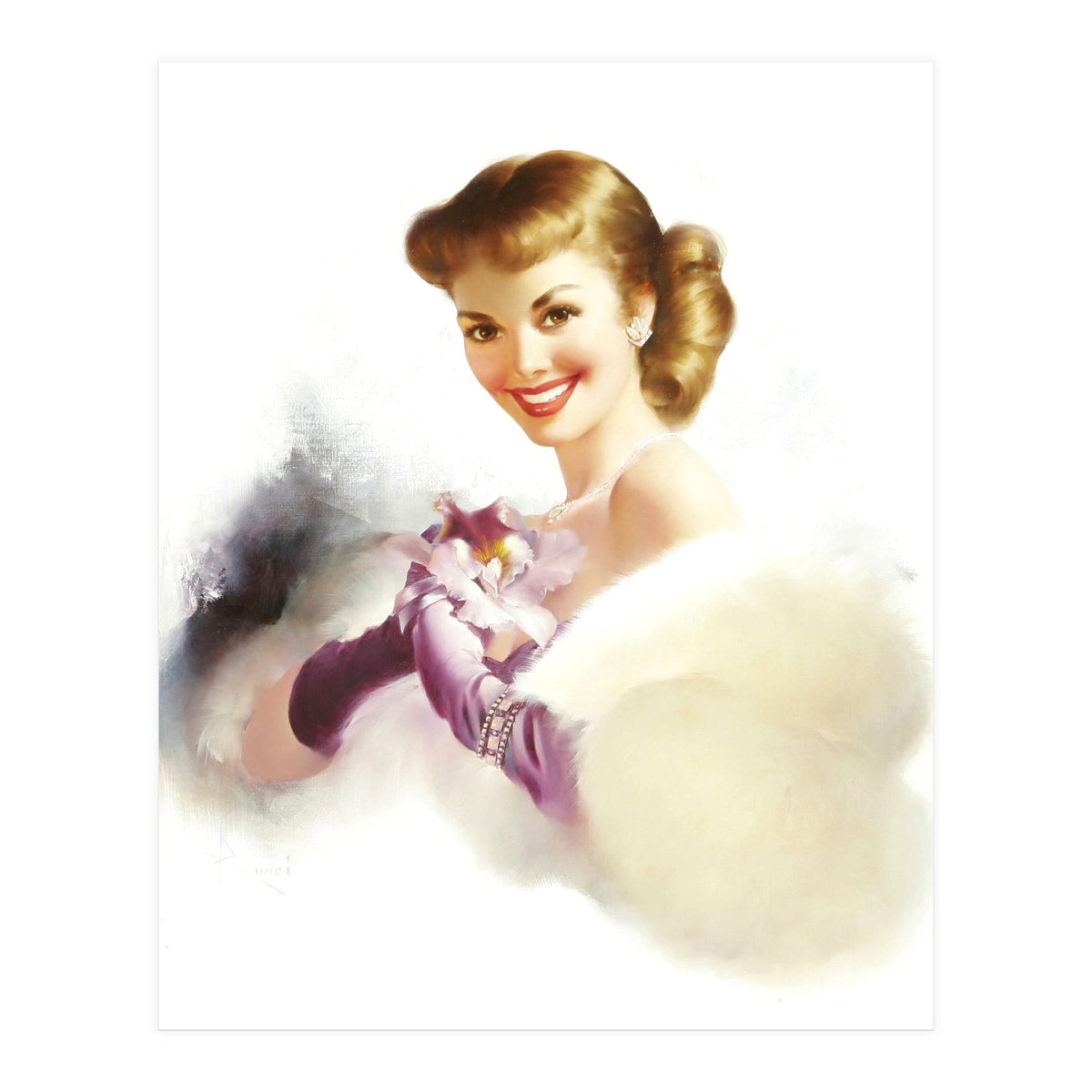 Beautiful Smiling Lady In White (Print Only)