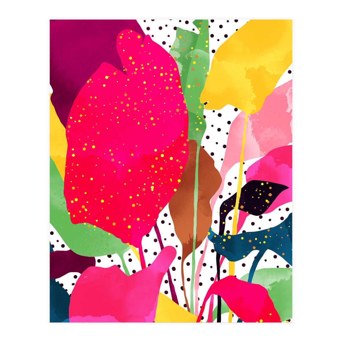 Modern Botanical, Nature Plants Tropical Jungle Garden, Eclectic Pop Of Color Glitter Gold Bohemian Graphic (Print Only)